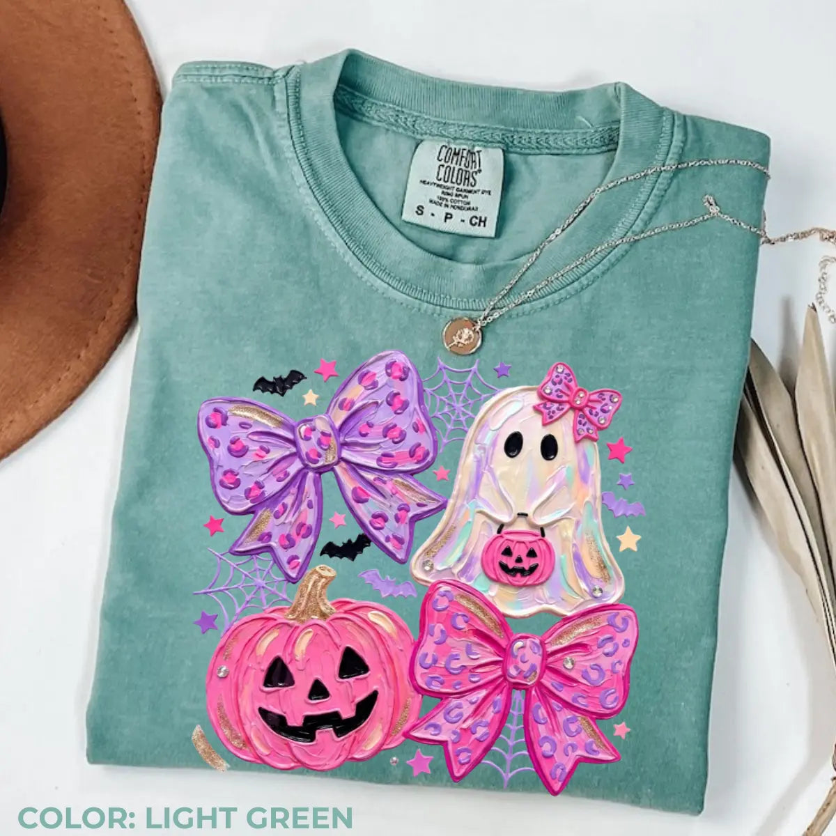 Comfort Colors Preppy Ghost Coquette Shirt, Cute Pink Bow Halloween T-Shirt, Girly Spooky Season Graphic Tee, Retro Fall Ghost Apparel, Trendy Gift - View 5