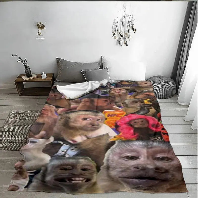 Funny Monkey Face Blanket, Soft Flannel Throw for Home Decor & Camping, Unique Gift for Animal Lovers, Warm & Durable Design Christmas gift Dream Weave Home - View 7