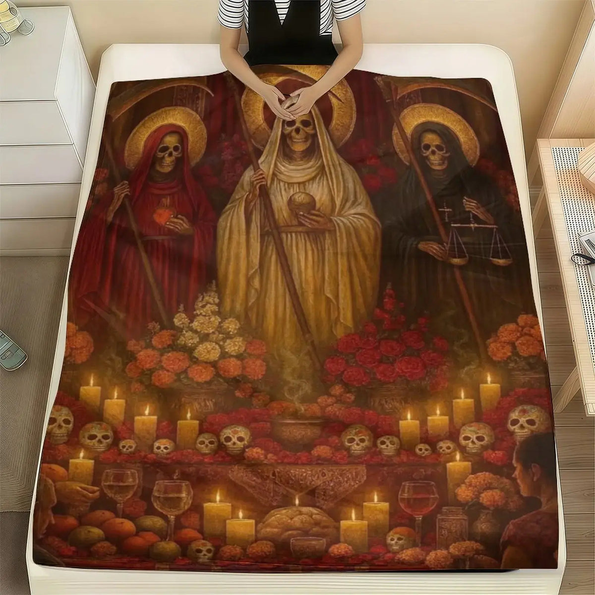 Santa Muerte Flannel Blanket Super Soft Warm Cozy Acceptance Of Fate Theme Throw For Couch Bed Living Room Travel Home Decor Unique Birthday Christmas Gift - View 13