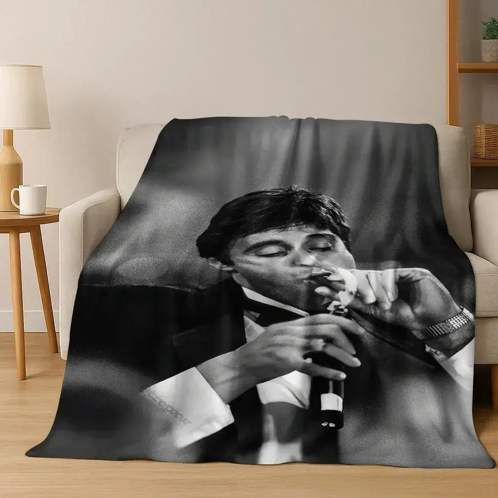 Tony Montana Action Scene Flannel Blanket Aesthetic Room Decor Soft Cozy Movie Theme Throw Blanket for Bedroom Sofa Couch Dorm Men Fans Birthday Christmas Holiday Gift - View 16