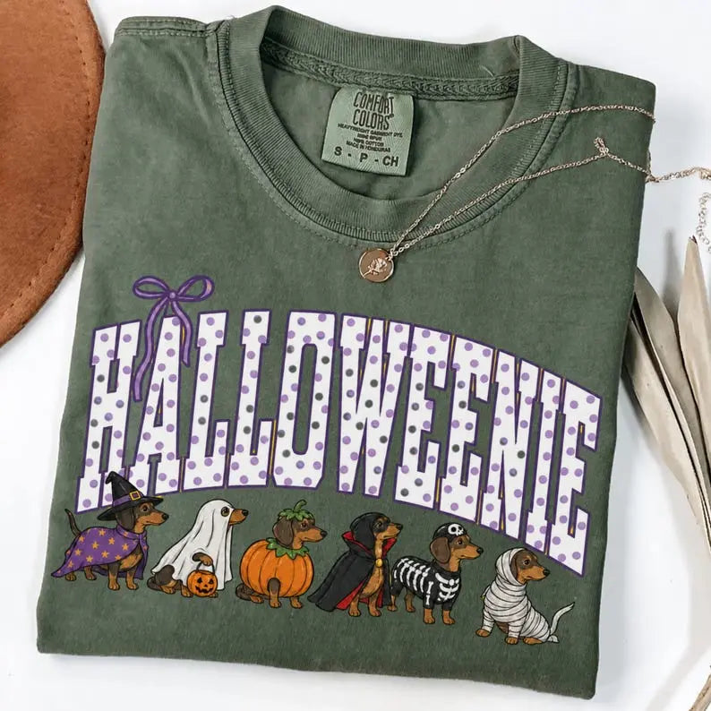 Comfort Colors Halloween Dachshund T-Shirt, Funny Halloweenie Dog Mom Tee, Wiener Dog Tshirt, Spooky Doxie Mom Gift - View 4