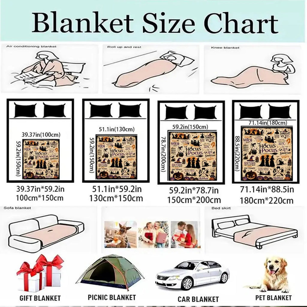 Comfortable Halloween Three Witches & Pumpkin Print Flannel Blanket, Soft Warm Anti-Pilling Cozy Throw, Ideal Fall & Winter Gift, Fall Blankets - View 2