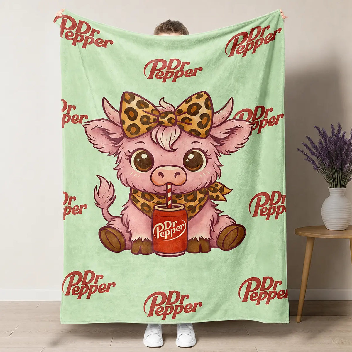 Cartoon Printed Character-Themed Cute Highland Cow Pattern Throw Blanket, 100% Polyester Cute Home Textile, Soft Warm Lightweight Blanket for Home & Office Gifts - View 8