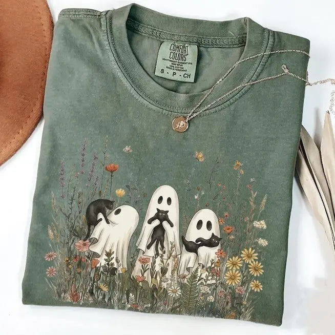 Ghost Cat Cottagecore T-Shirt, Cotton Tee