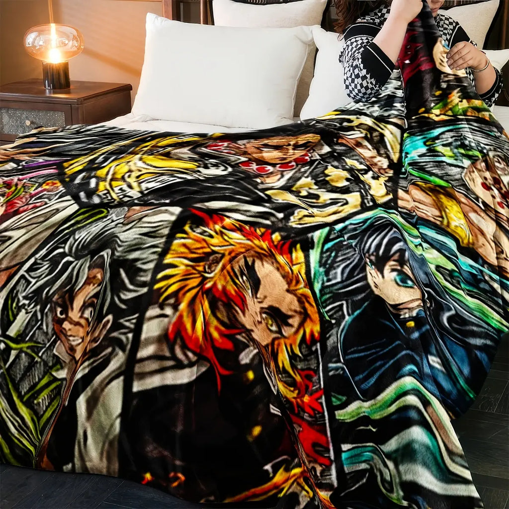 Ultra-Soft Anime Print Flannel Throw Blanket Home Sofa Bedroom Dorm Couch Office Car Travel Blankets Gift for Men Women Boys Girls - View 4