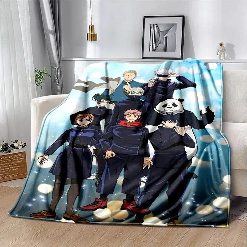 Cartoon Anime Jujutsu Kaisen Throws Blanket Super Soft Featuring Yuji,Megumi,obara and Satoru Gojo Blanket for Travel Beding Bed - View 2