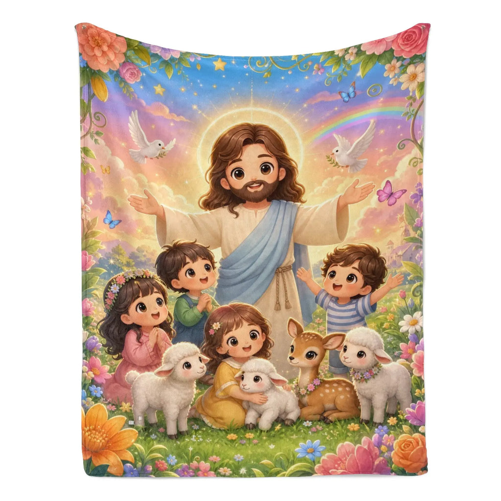 Jesus Cartoon Lamb Blanket - Soft Flannel Throw, Warm Cozy Lightweight Blanket for Sofa, Bed, Travel, Office, Birthday & Holiday Gift - View 2