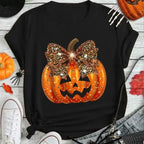 [100% Cotton] Pumpkin Leopard Coquette Bow Girly Women Girls Halloween T-Shirt Print Round Neck Short Sleeve Streetwear Fashion Breathable Homme Soft Unisex Designer Clothes For Women Casual Clothes,Hoodie And Sweats Golf Gift T-Shirt For Men And Women - View 8