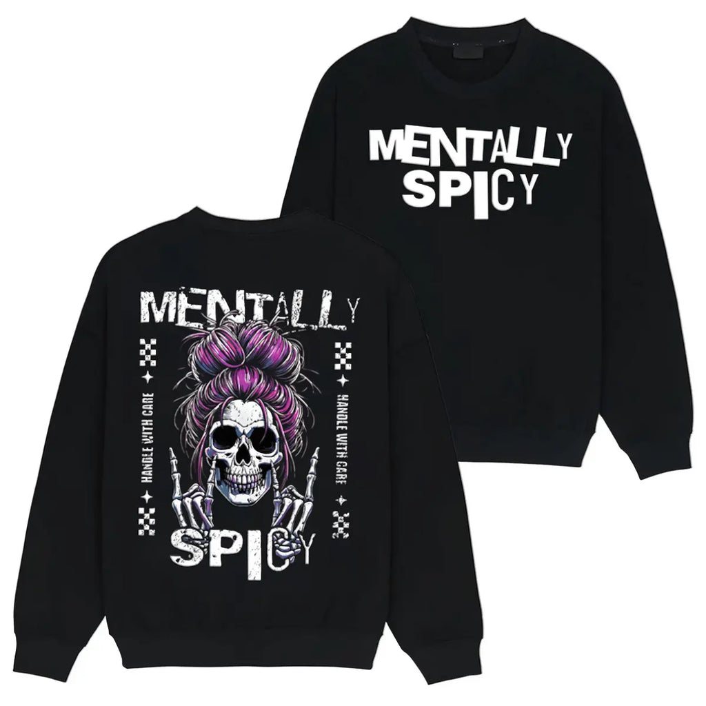 Men's Baggy Pullover Hoodie - Funny Spooky Skeleton Hands & Skull Messy Bun Graphic Print Classic Top, Soft Cotton Casual Alternative Ghost Style, for Party, Check Size Chart, Cute, Hand Wash, Do Not Bleach,sohochic