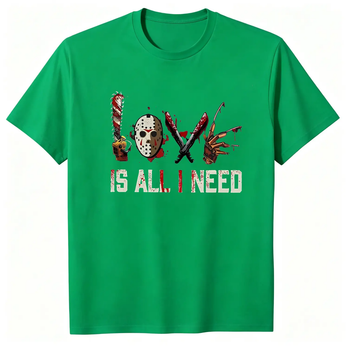 Women's Halloween Squad T-Shirt - Short-Sleeve Casual Horror Movie Graphic Top, Halloween Shirts for Women, "Love is All I Need" Novelty Scary Tee Crewneck Womenswear