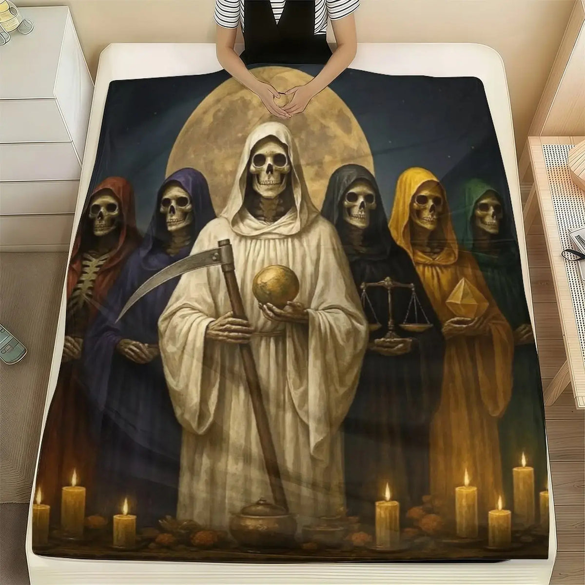 Santa Muerte Flannel Blanket Super Soft Warm Cozy Acceptance Of Fate Theme Throw For Couch Bed Living Room Travel Home Decor Unique Birthday Christmas Gift - View 14