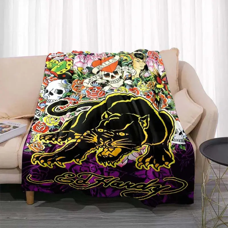 3dED- HARDY Tattoo Tiger Skull Blanket Living Room Bedroom Sofa Soft and Comfortable Warm Blanket Office Leisure Blanket - View 17