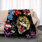 3dED- HARDY Tattoo Tiger Skull Blanket Living Room Bedroom Sofa Soft and Comfortable Warm Blanket Office Leisure Blanket - View 20