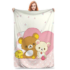 Kawaii Rilakkuma Knitted Flannel Throw Blanket - Figure Print Bed Accessories, Cutecore Stuff, Cozy Girly Room Stuff, Teen Room Decor, Soft Warm Summer AC Use, Home Goods Gift for Girls - View 15