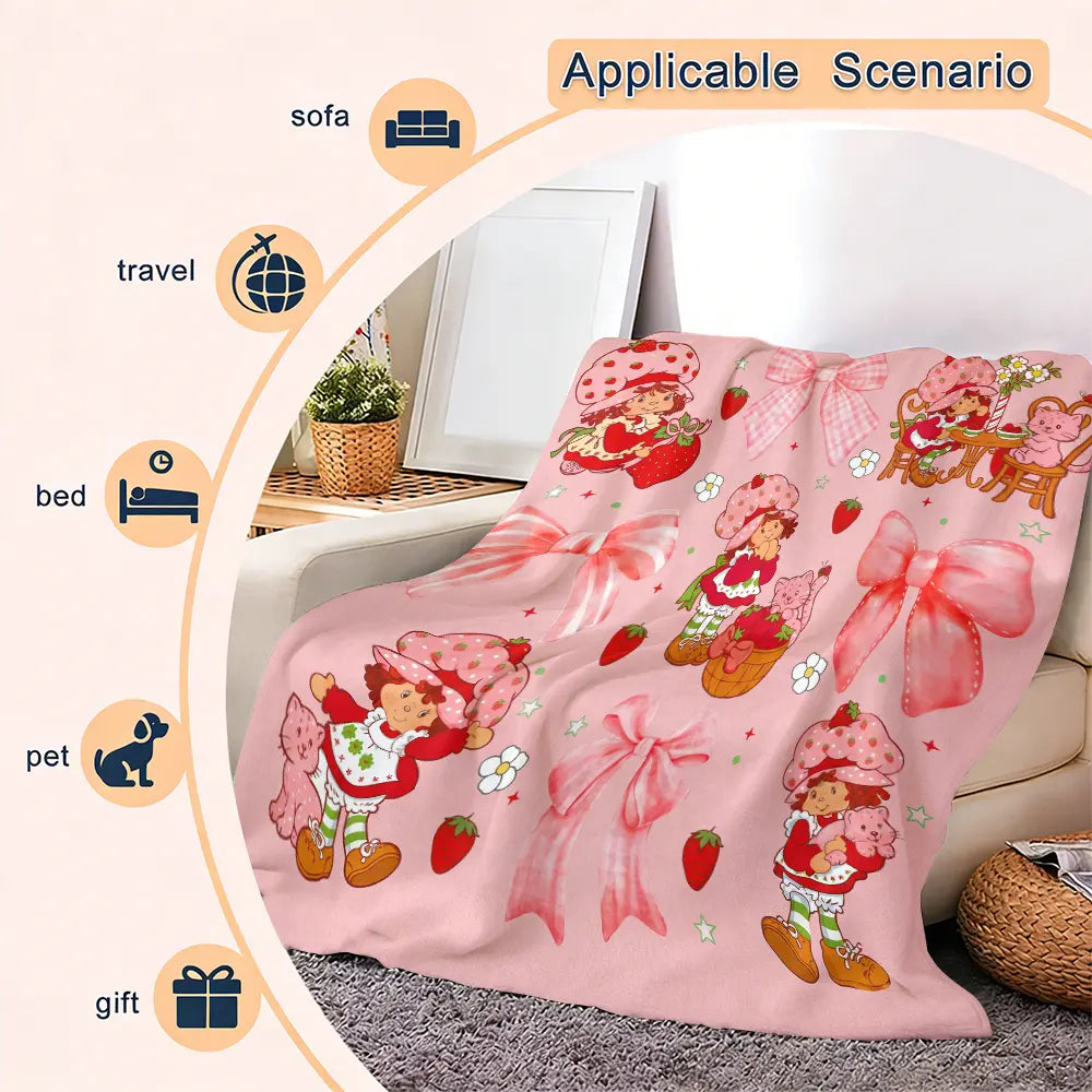 Countdown Sale! Ultra-Soft Flannel Cartoon Print Strawberry Charm Blanket - Flash Sale Home Items, Contemporary Bedroom/Sofa Bedding Throw, Teen Girl Gift, Girly Home Accessory - View 4