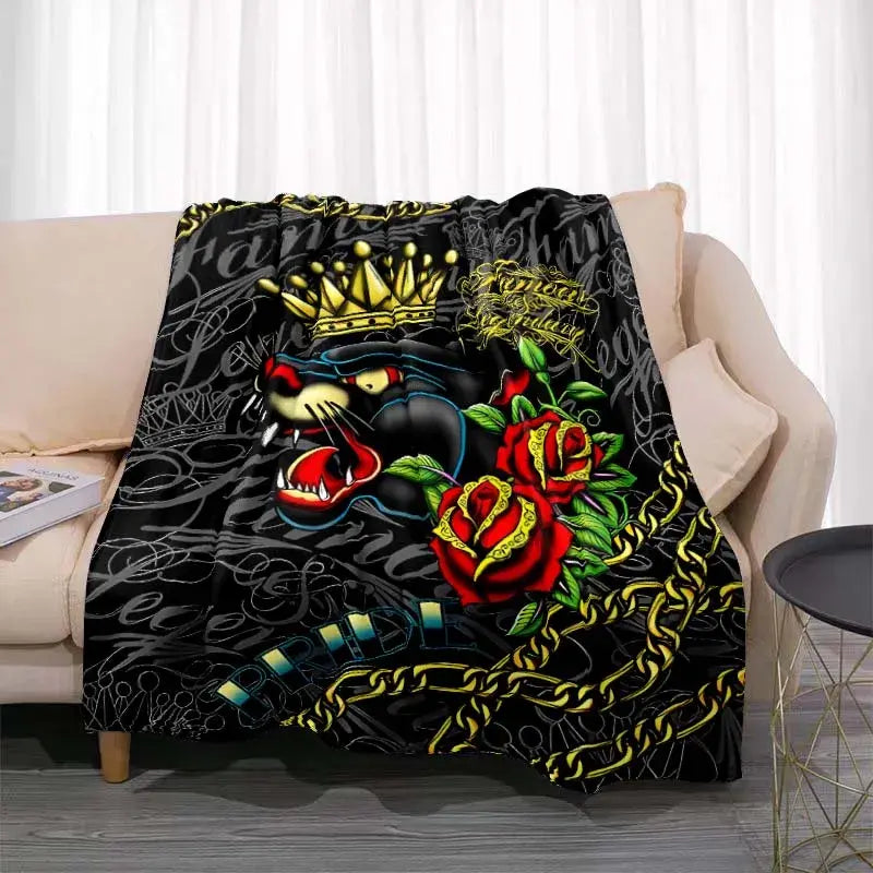 3dED- HARDY Tattoo Tiger Skull Blanket Living Room Bedroom Sofa Soft and Comfortable Warm Blanket Office Leisure Blanket - View 9