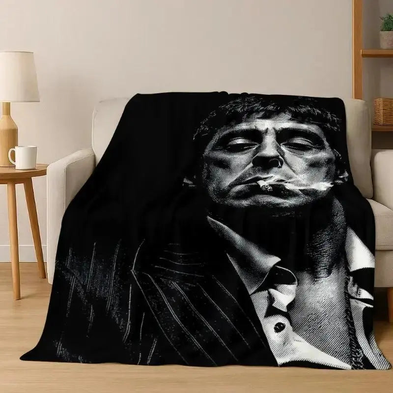 Tony Montana Action Scene Flannel Blanket Aesthetic Room Decor Soft Cozy Movie Theme Throw Blanket for Bedroom Sofa Couch Dorm Men Fans Birthday Christmas Holiday Gift - View 12