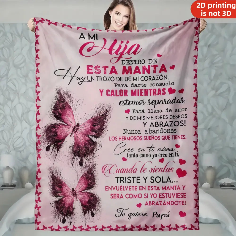 Mama&Papa Inspirational Blanket for Daughters&Son-the perfect graduation gift, birthday present, back-to-school gift, or Christmas present. Features pink butterfly embellishments and makes a lovely addition to your daughter’s bedroom. - View 18