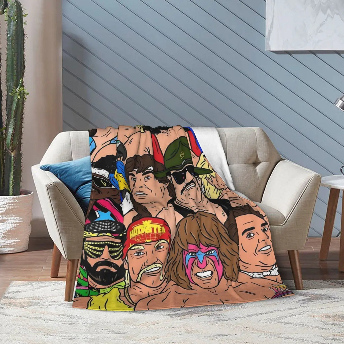 [Cozy Wrestling Flannel Blanket] Soft, Warm Wrestling-Themed Flannel Blanket - Cozy Throw for Couch, Office, Bed, Camping & Travel - Versatile All-Season Gift, Charming Anime Style Skin-friendly, lightweight and soft - View 3