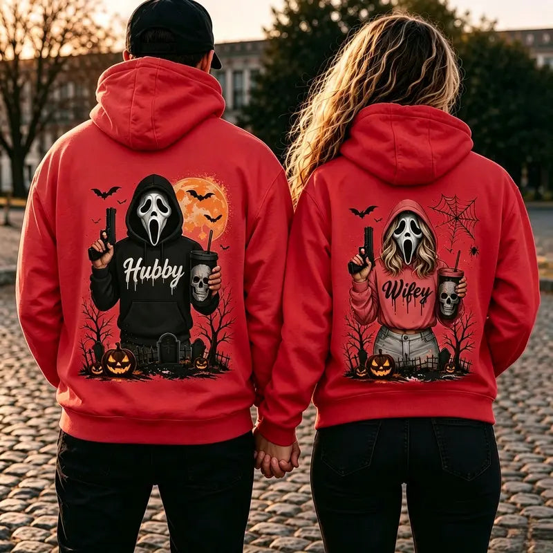 Matching Hubby Wifey Halloween Hoodies Pullover Sweatshirt