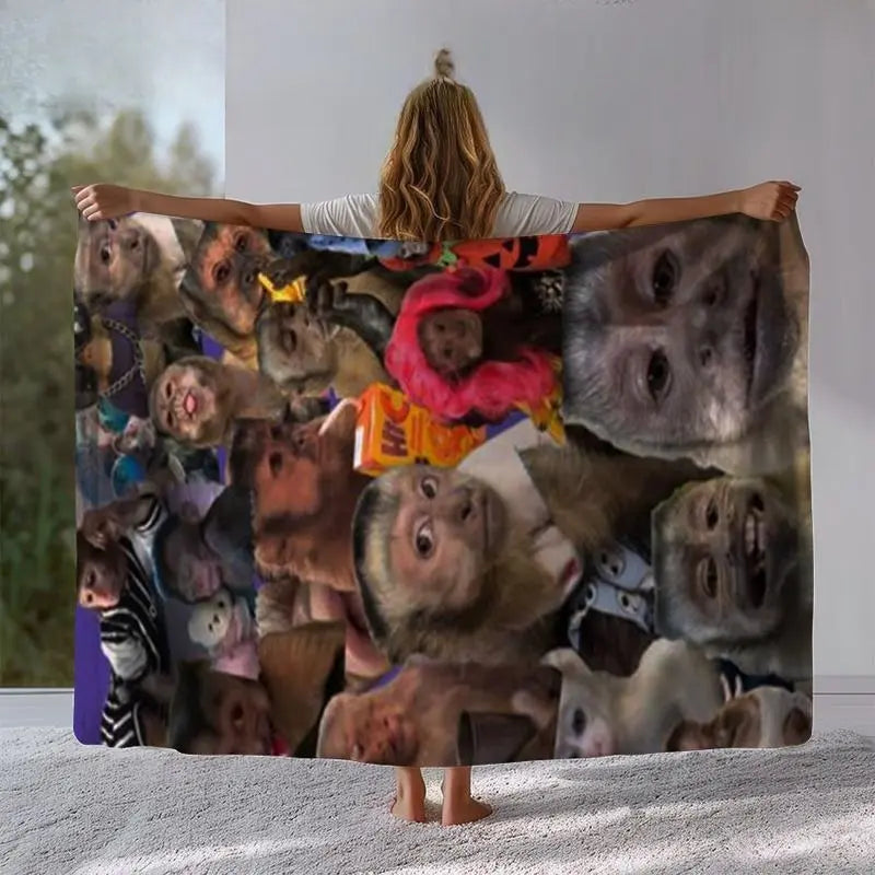 Funny Monkey Face Blanket, Soft Flannel Throw for Home Decor & Camping, Unique Gift for Animal Lovers, Warm & Durable Design Christmas gift Dream Weave Home - View 4