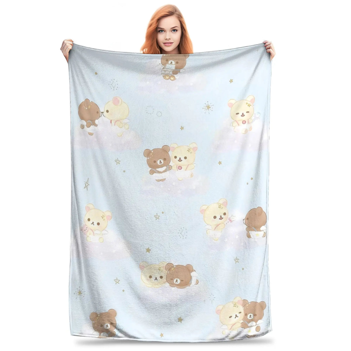Kawaii Rilakkuma Knitted Flannel Throw Blanket - Figure Print Bed Accessories, Cutecore Stuff, Cozy Girly Room Stuff, Teen Room Decor, Soft Warm Summer AC Use, Home Goods Gift for Girls - View 8