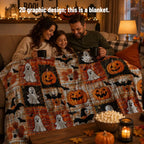 Countdown Sale Halloween Pumpkin Ghost Bat Plaid Patchwork Flannel Blanket Kids And Adults AC Blanket Soft Warm Cozy Throw Blanket Lightweight Sofa Bed Couch Bedroom Living Room Fall Autumn Home Decor Gift Viral Halloween Blanket - View 5
