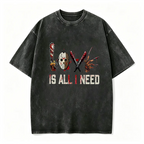 Women's Halloween Squad T-Shirt - Short-Sleeve Casual Horror Movie Graphic Top, Halloween Shirts for Women, "Love is All I Need" Novelty Scary Tee Crewneck Womenswear