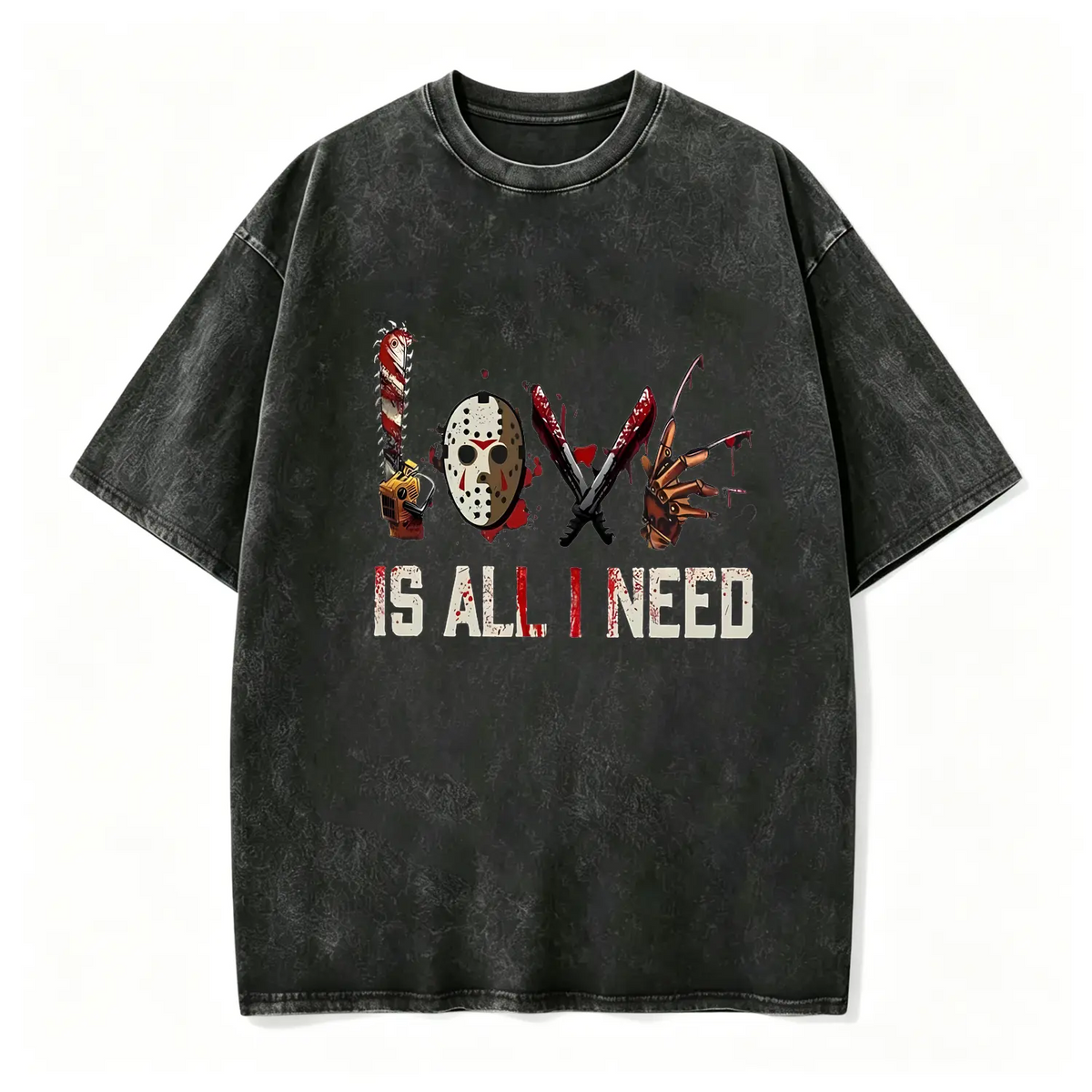 Women's Halloween Squad T-Shirt - Short-Sleeve Casual Horror Movie Graphic Top, Halloween Shirts for Women, "Love is All I Need" Novelty Scary Tee Crewneck Womenswear