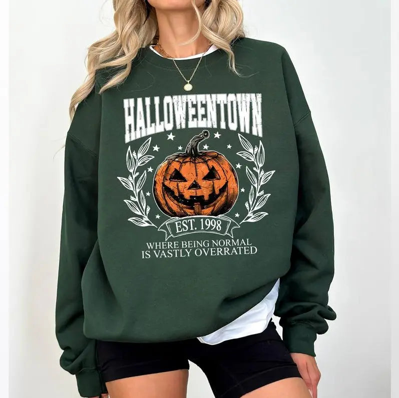 Halloweentown University Shirt - Sweatshirt - Hoodie, Halloween Town Est 1998 Sweatshirt, Fall Sweatshirt, Vintage Pumpkin Shirt, Women Halloween Sweatshirt, Spooky Season, Halloween Gift, Full Color, For Men, For Women, Casual, Classic Fashion, Tee Print - View 5