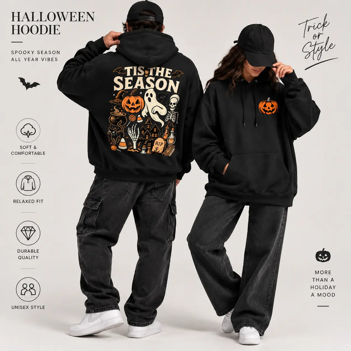 Halloween Spooky Season Graphic Hoodie Pullover Sweatshirt