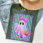 Comfort Colors Preppy Halloween Ghost Shirt, Cute Boo Ghost Coquette Tee, Floral Spooky Season Pumpkin Shirt, Girly Retro Halloween Apparel for Women - View 29