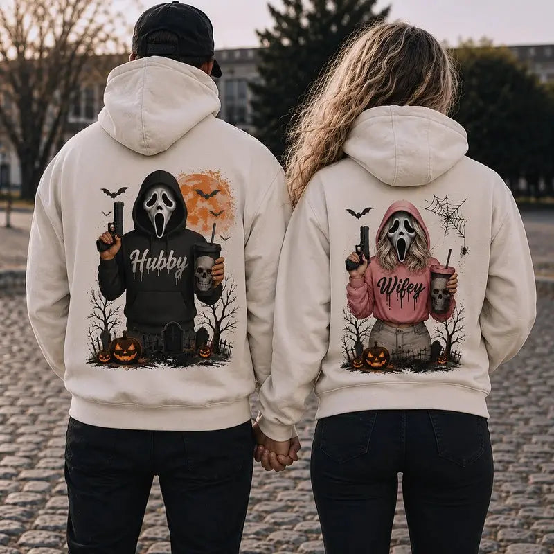 Matching Hubby Wifey Halloween Hoodies Pullover Sweatshirt