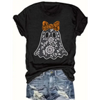Women’s Vintage-Inspired Halloween Cotton T-Shirt in Black & White - Casual Loose Fit Crewneck