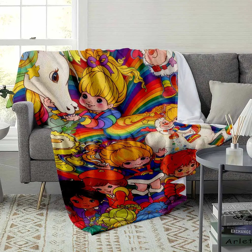 Rainbow Brite Flannel Fleece Throw Blanket 80s Retro Cartoon Starlite Color Kids Magical Horse HD Print Ultra Soft Non Shedding Warm Cozy Sofa Decor Nostalgia Gift - View 3