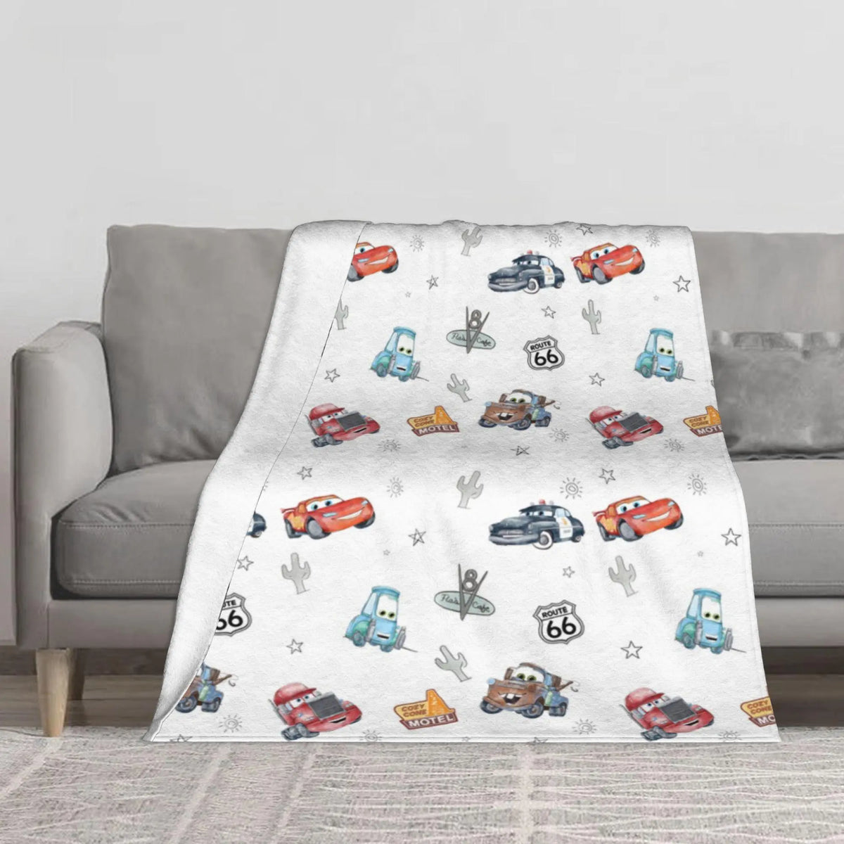 [SummerVibes] DISNEY CLASSIC Soft Funny Cars‌ Throw Blanket Route 66 Cars Blanket, Home Bedroom Decor - View 2