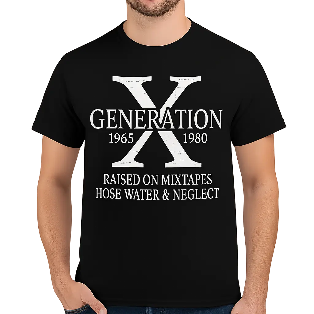 Men's Retro Gen X Graphic T-Shirt - 80s Aesthetic Fashion Menswear Cotton Tee, Casual Baggy Fit, Crew Neck Tshirt, Tops, Shortsleeve, Round Neck, Fashion Apparel, Casual Fit, Vintage Graphic Tees, Text Graphic With Attitude