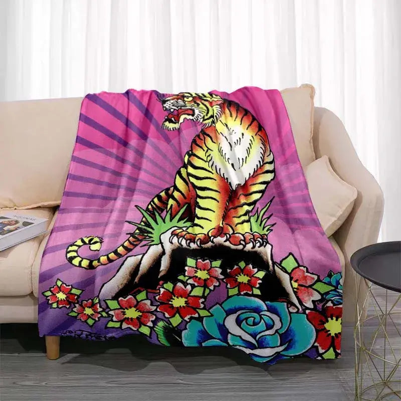 3dED- HARDY Tattoo Tiger Skull Blanket Living Room Bedroom Sofa Soft and Comfortable Warm Blanket Office Leisure Blanket - View 28