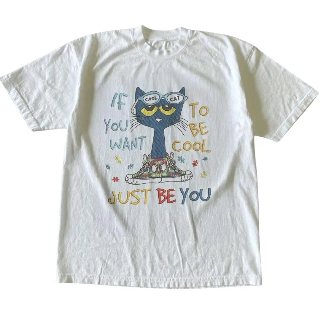 If You Want To Be Cool Just Be Yourself Pete Cat T-Shirt, Animal Tee, Cartoon Tshirt, Gifts Shirt, Unisex Vintage Graphic Tees Gothic Grunge Y2k Emo Scene Amity Affliction Style Clothes Men Women Streetwear Streetwear Tee Tops Casual Womenswear Crewn