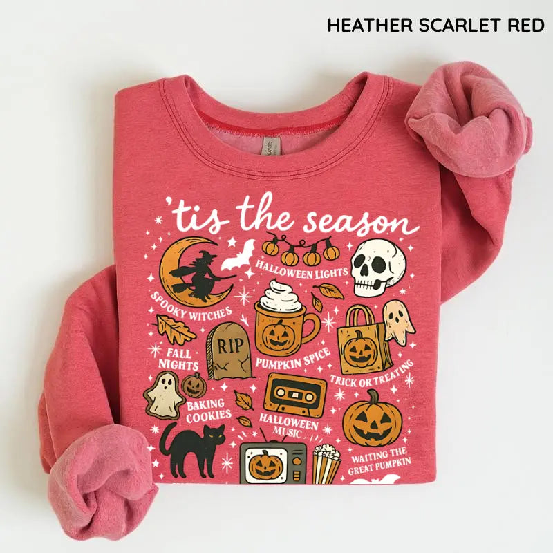 Tis The Season Halloween Sweatshirt, Cute Fall Graphic Tee, Pumpkin Witch Shirt, Trendy Halloween Gift Top,  Unisex Womenswear