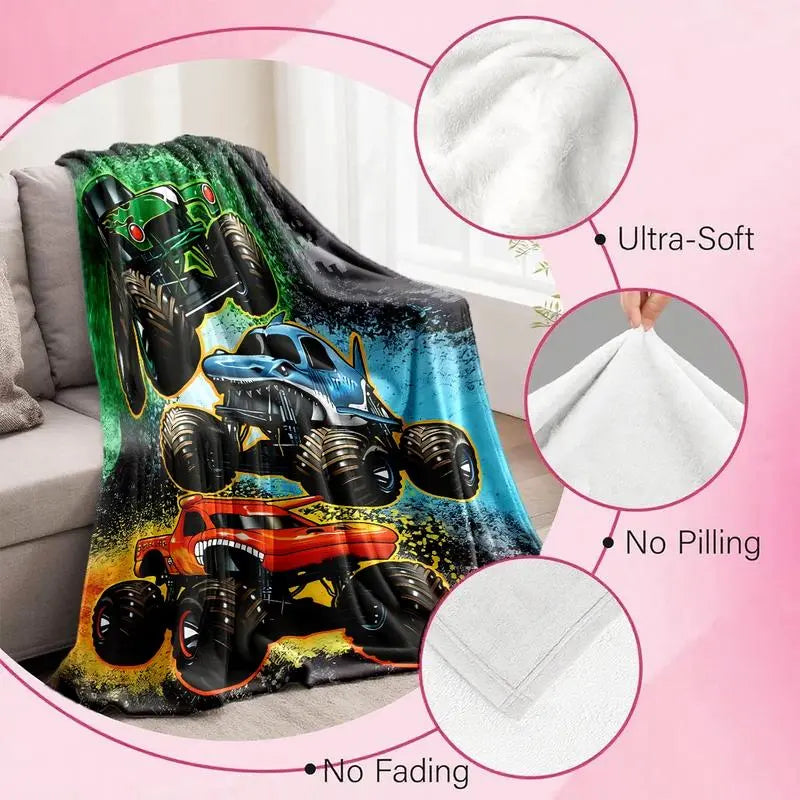 Monster Jam Monster Truck Flannel Throw Blanket, Soft Warm Polyester Fiber Bedding, Ideal Father's Day Gifts for Year-Round Use - View 4