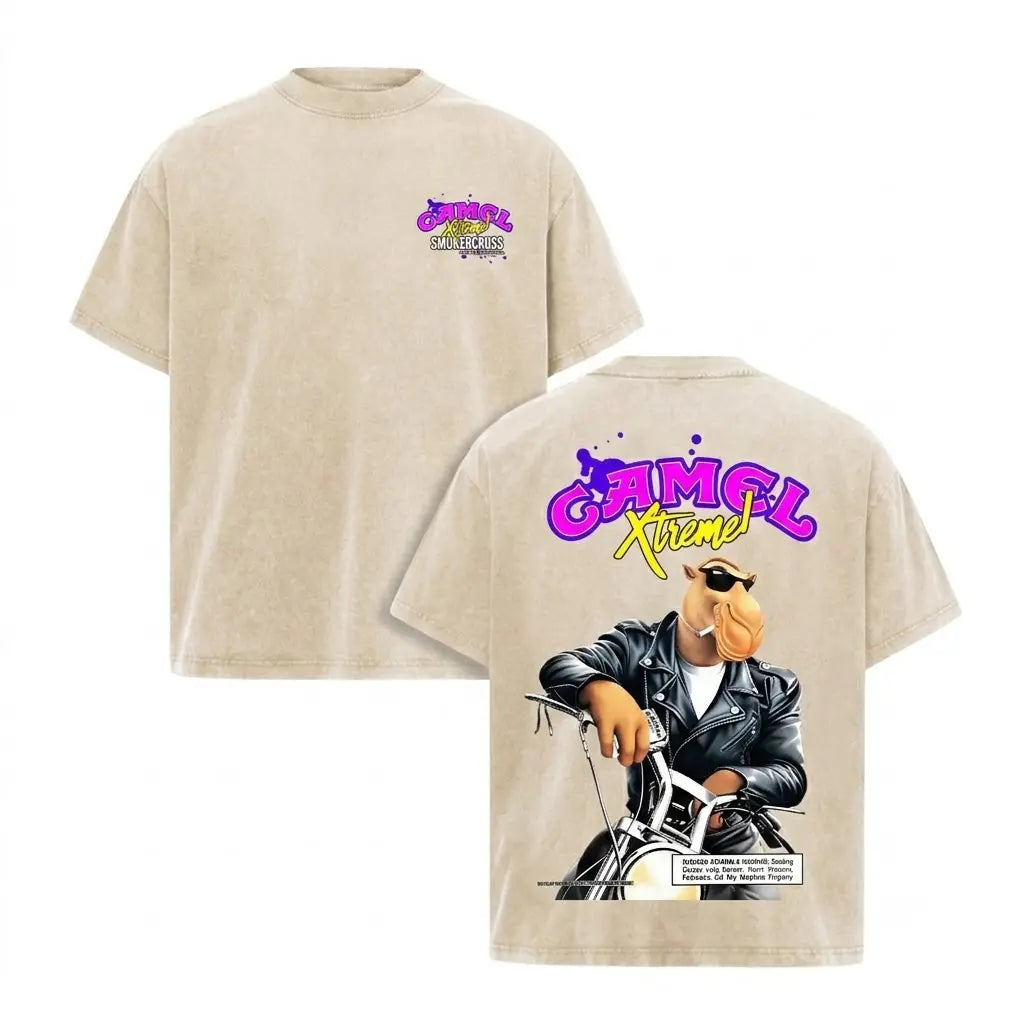 Retro 90s Camel SmokerCross Motorcycle Graphic Tee - Washed Black