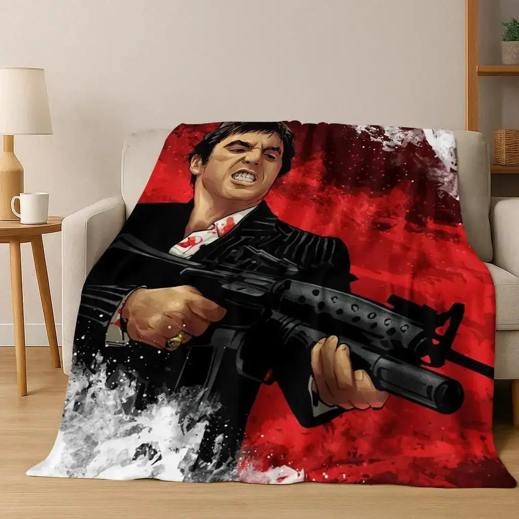 Tony Montana Action Scene Flannel Blanket Aesthetic Room Decor Soft Cozy Movie Theme Throw Blanket for Bedroom Sofa Couch Dorm Men Fans Birthday Christmas Holiday Gift - View 15