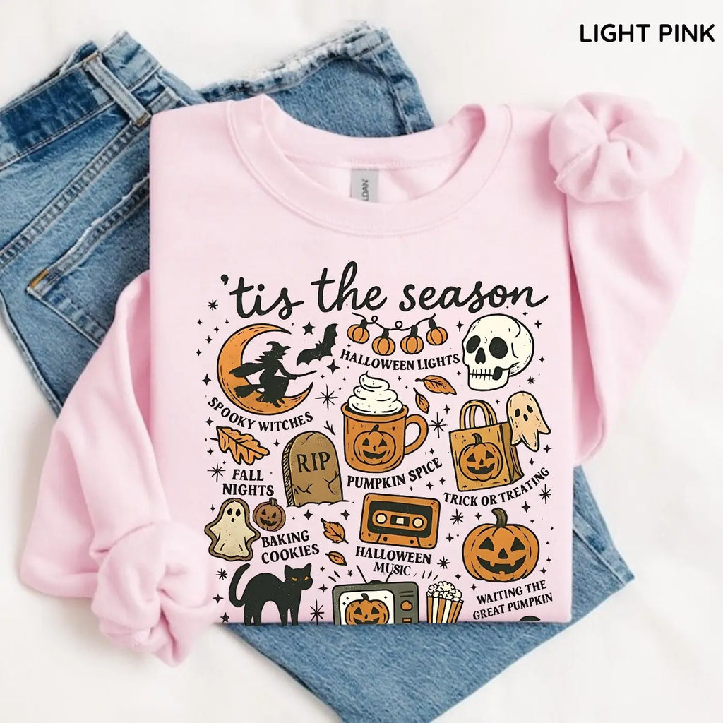 Tis The Season Halloween Sweatshirt, Cute Fall Graphic Tee, Pumpkin Witch Shirt, Trendy Halloween Gift Top,  Unisex Womenswear