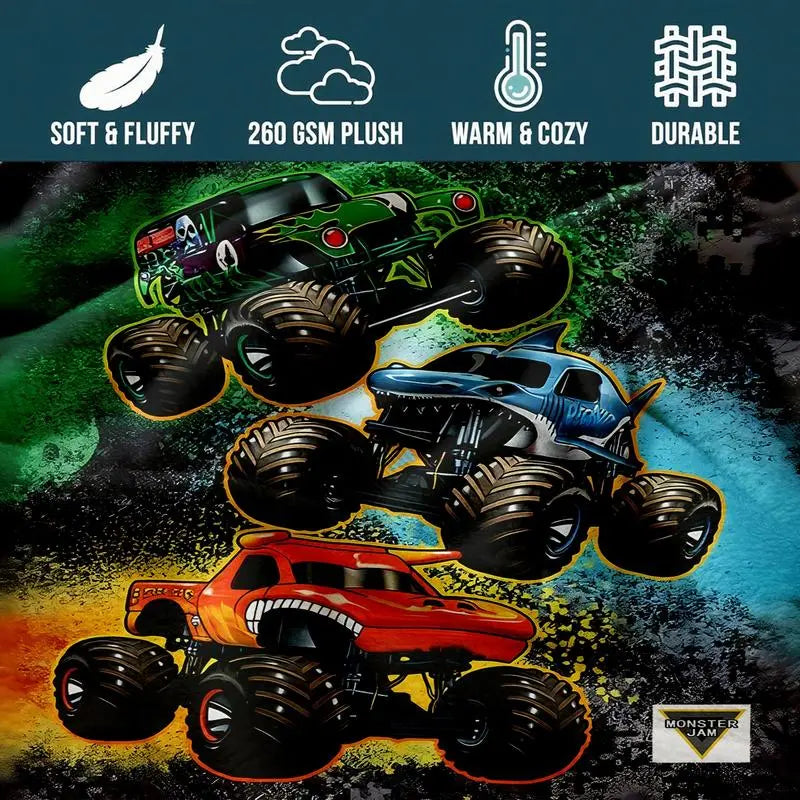 Monster Jam Monster Truck Flannel Throw Blanket, Soft Warm Polyester Fiber Bedding, Ideal Father's Day Gifts for Year-Round Use - View 5