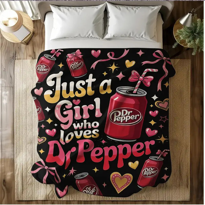 Dr Pepper Character-Themed Flannel Lap Fleece Throw Blanket, Pink Bow Heart Art Print, Cozy Setup for Sofa Bed Travel, Gifts for Women Gf Gift Feel Cosy Home Decor for Soda Enthusiasts Girls - View 3