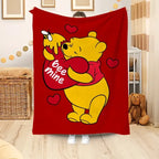 [SummerVibes] DISNEY CLASSIC Winnie the Pooh & Tigger Flannel Throw Blanket - Ultra-Soft Lightweight All-Season Red with Hearts Design, Cozy Blanket for Bed, Sofa, or Gift - View 1