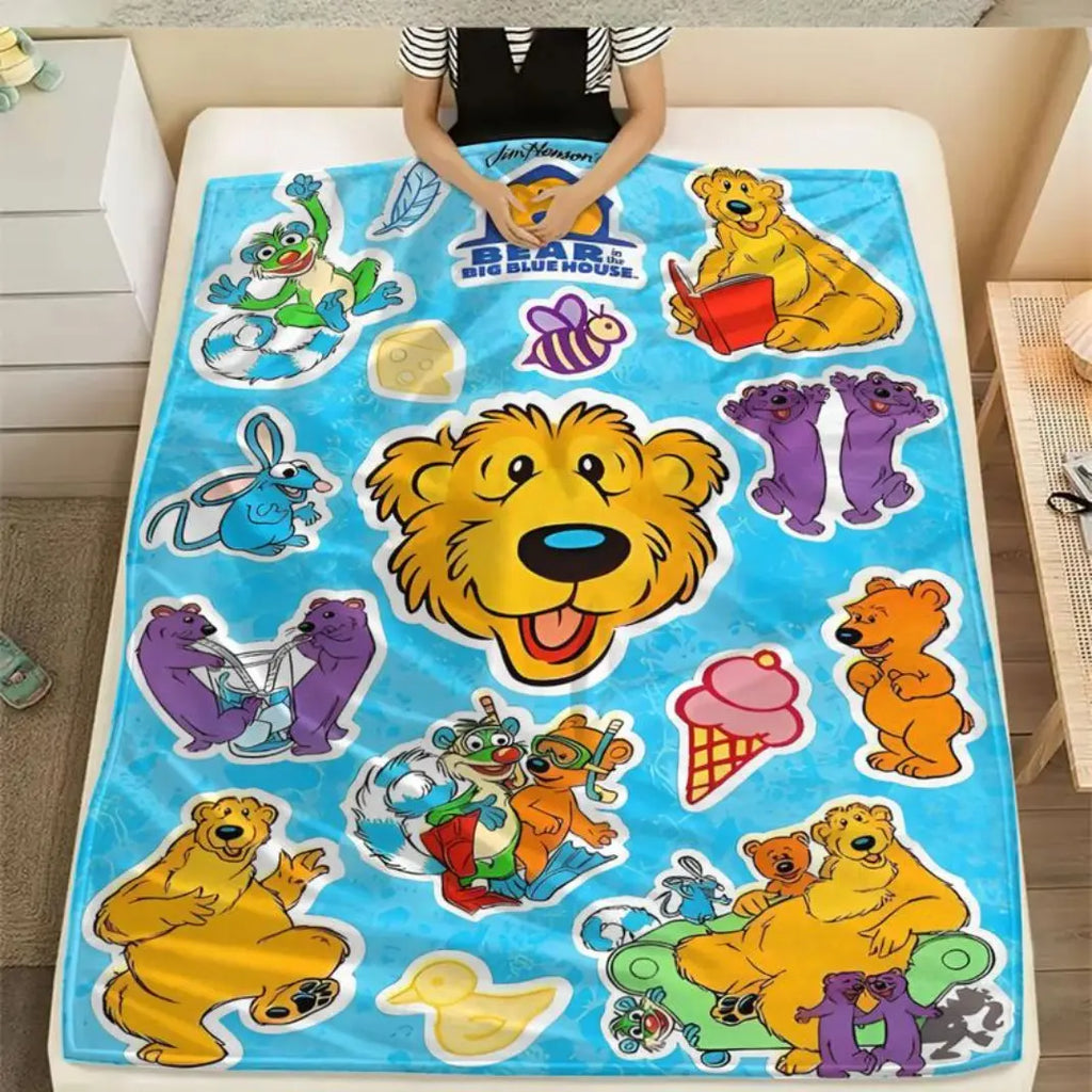 Soft Flannel Blanket Bear in the Big Blue House Cartoon Design, Cozy Throw for Living Room Office Sofa, Perfect Gift for All Seasons Thin Blanket Dream Workshop - View 3