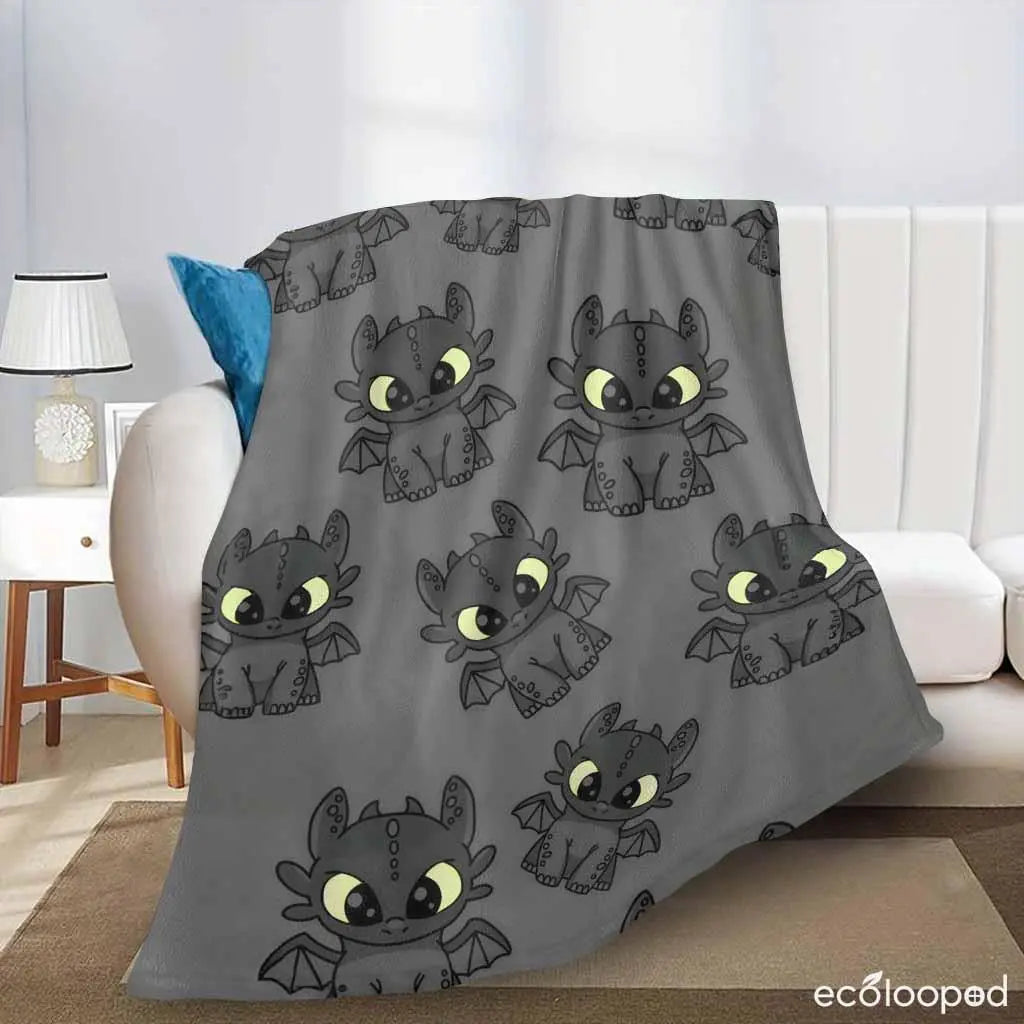 Toothless Dragon Print Flannel Blanket Throw - Anti-Pilling, Wrinkle-Resistant, Lightweight Cozy Chic Cuddle Blanket for Toddlers, Decorative Sofa & Bed Use, Cool Evening Gift - View 5