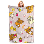 Kawaii Rilakkuma Knitted Flannel Throw Blanket - Figure Print Bed Accessories, Cutecore Stuff, Cozy Girly Room Stuff, Teen Room Decor, Soft Warm Summer AC Use, Home Goods Gift for Girls - View 12